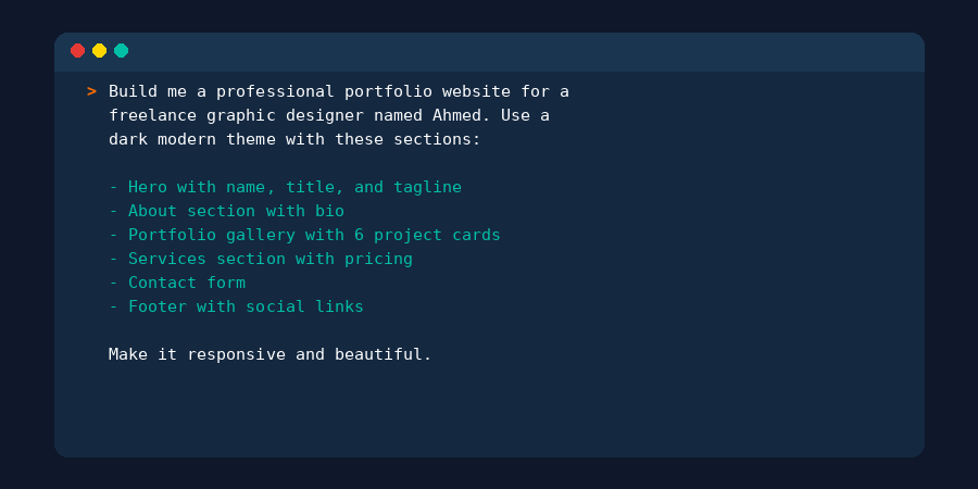 The prompt describing the website
